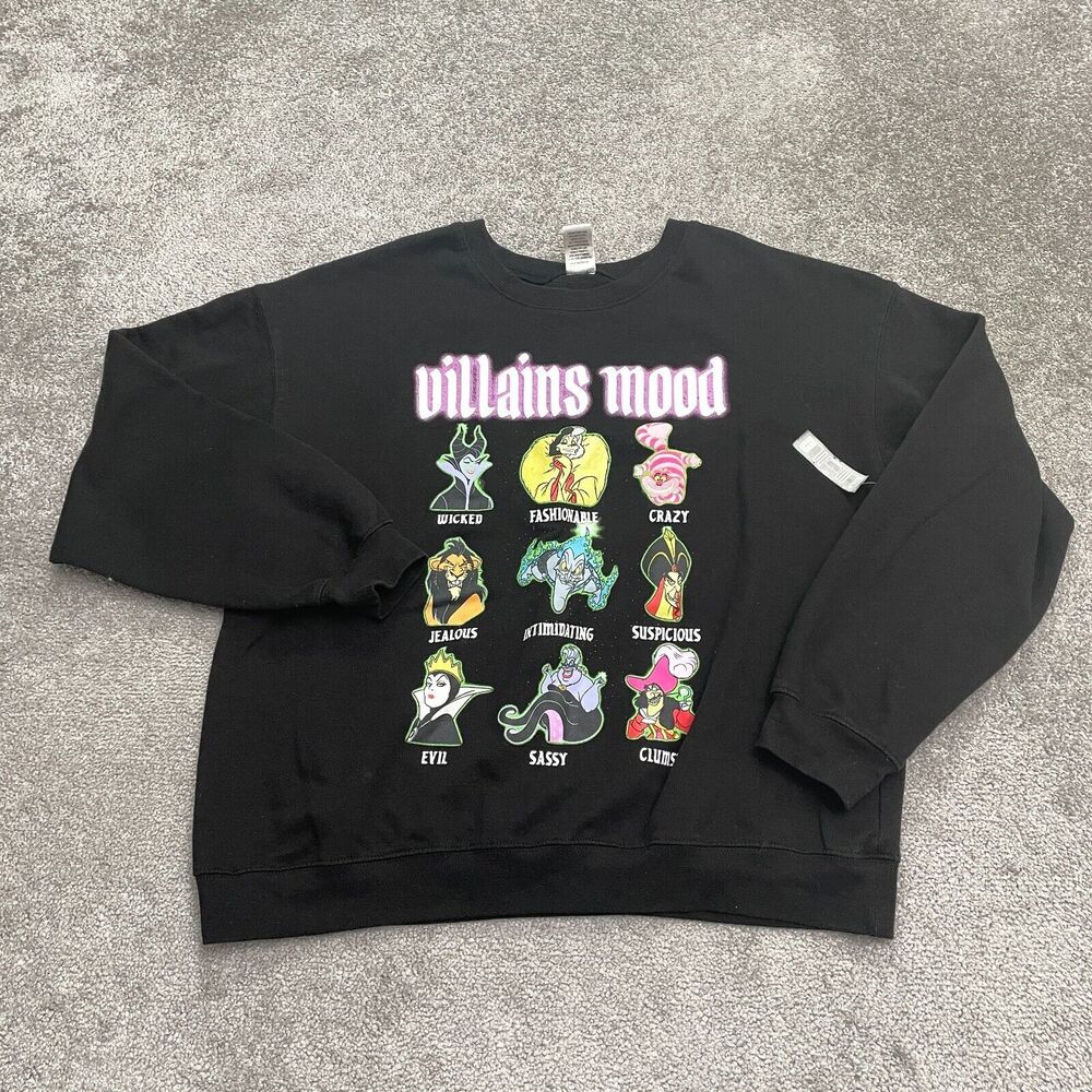 Disney Villains Graphic Sweatshirt Women XXL Black Crew Neck Casual Pullover NWT